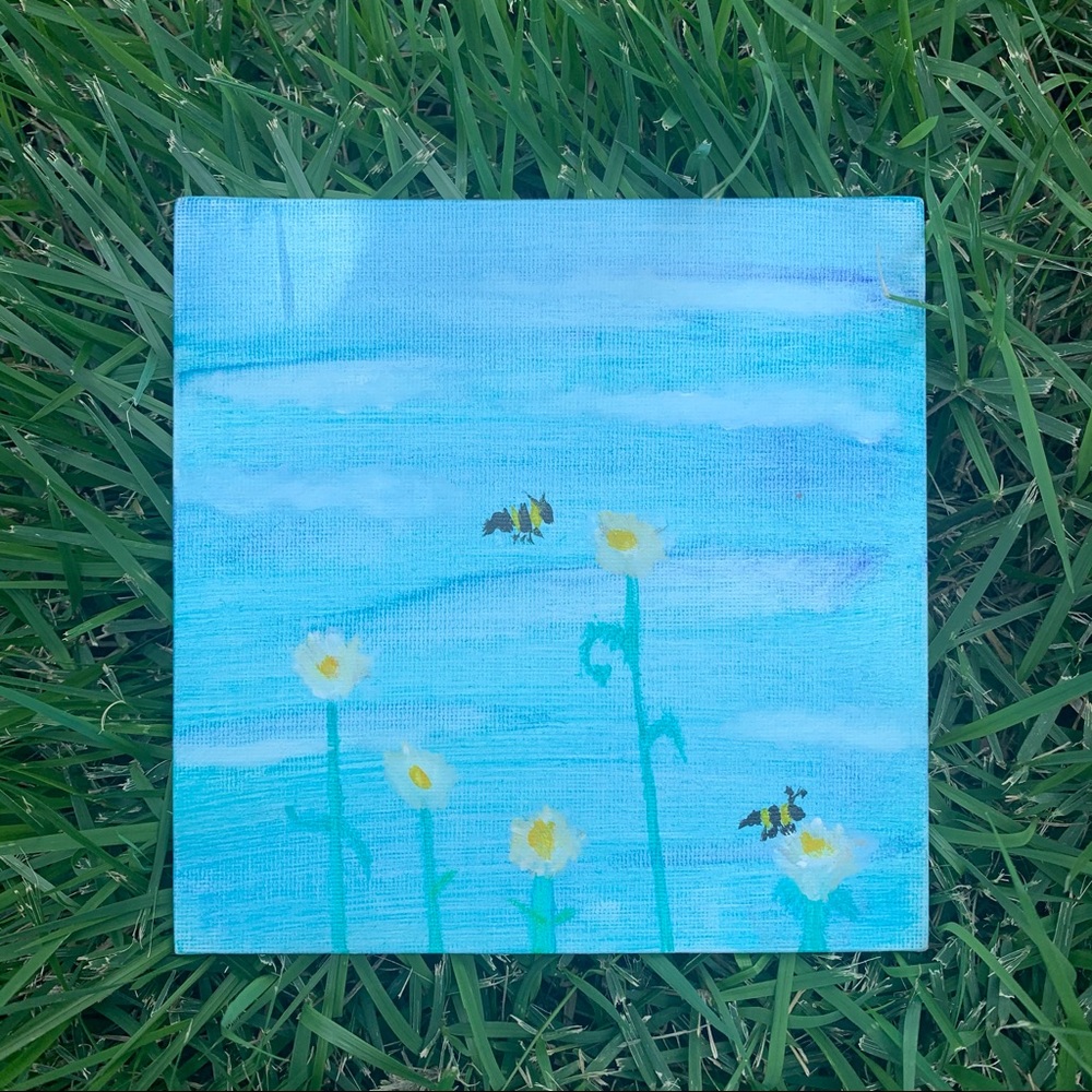 Bee with flower acrylic small portrait